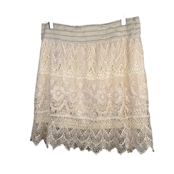 Blue Island L/XL Lace Mini Skirt Stretch Boho Western Concert Festival - Picture 1 of 7